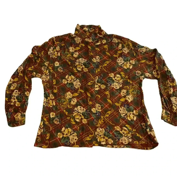 Pendleton Womens Vintage‎ Floral Button Up Blouse Long Sleeve High Neck Medium - Picture 1 of 7